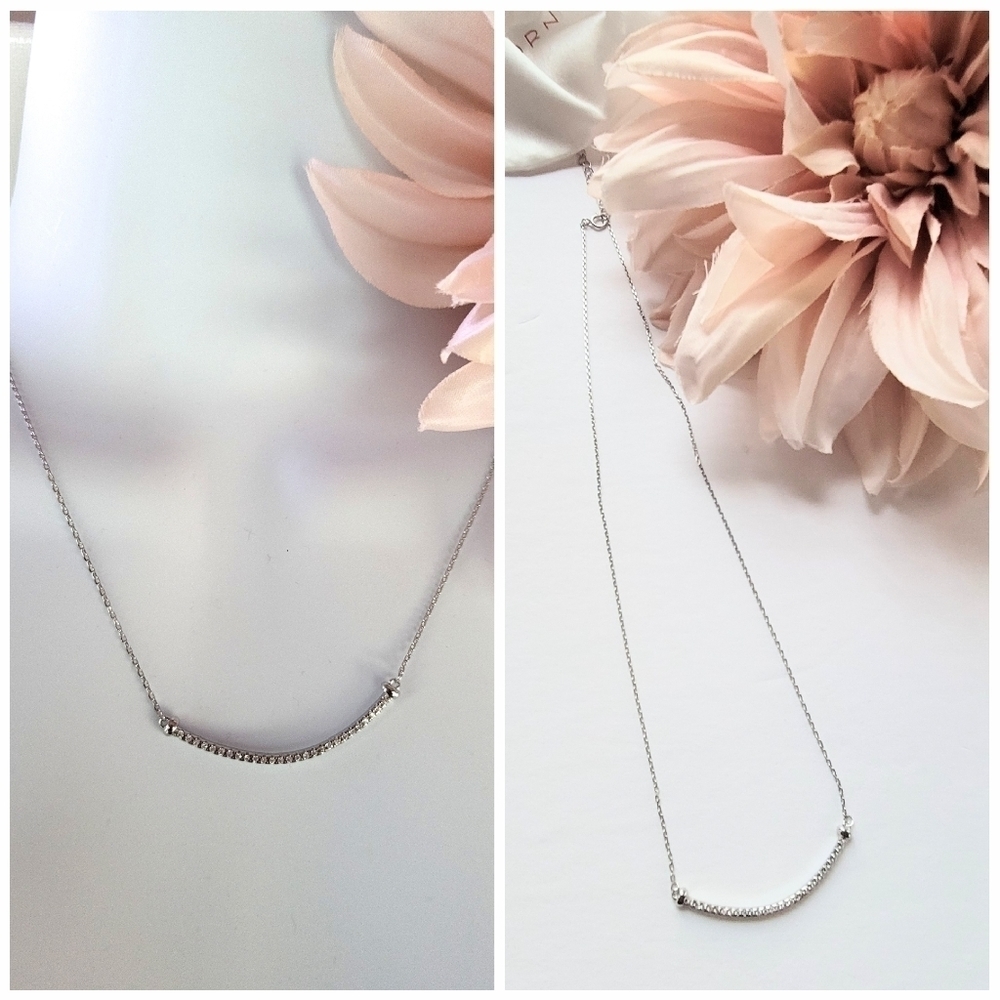 Adornia Swarovski Crystal Curved Bar Necklace Silver